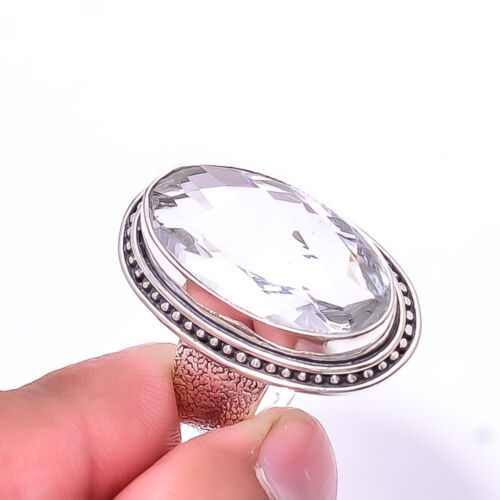 Biały topaz designerski ręcznie robiony pierścionek ze srebra próby 925 S.7 R_9340_178_87 - Zdjęcie 1 z 2