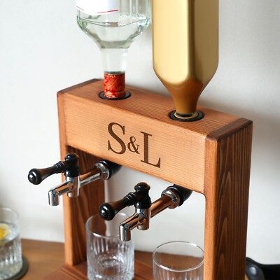 Personalized Whiskey Dispenser, Handmade Wooden Stand with Tap for All Spirits