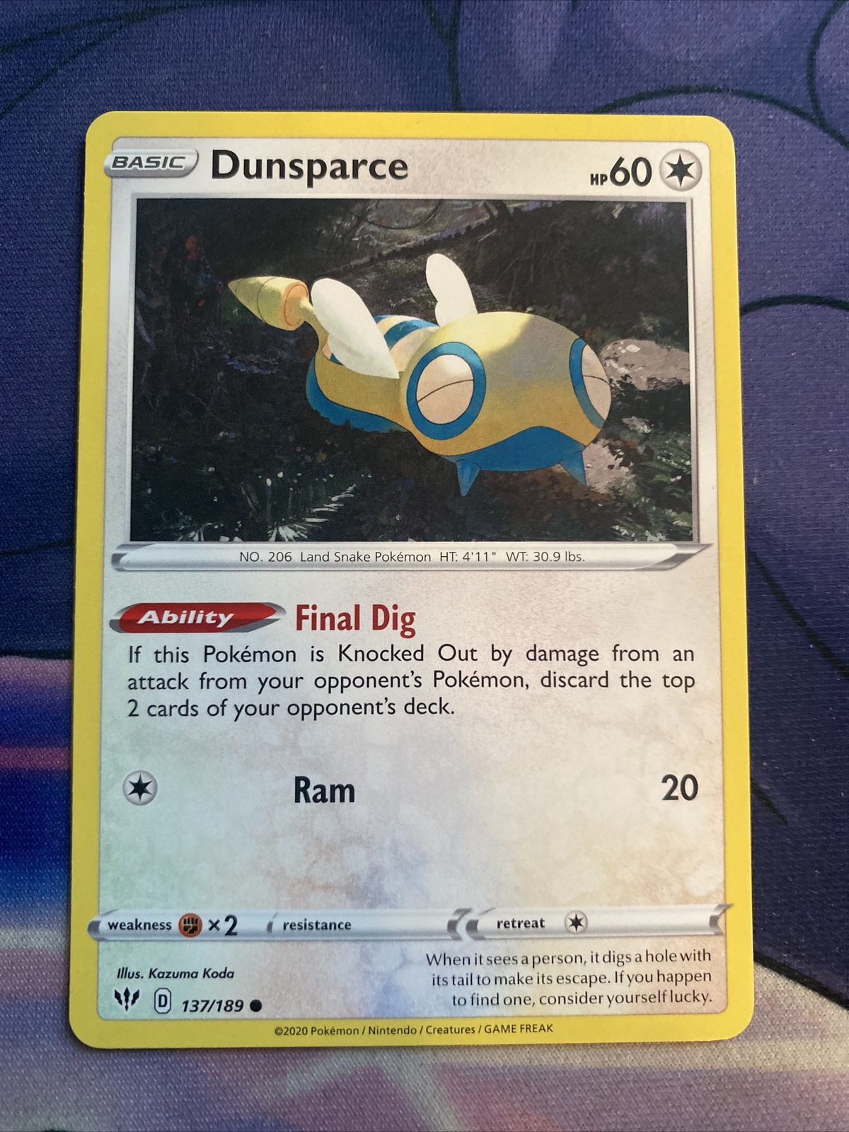 Pokemon TCG Darkness Ablaze Dunsparce 137/189