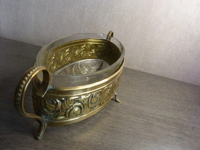 jardinière , centre de table en verre et laiton ,vintage(ch19) - Photo 4/4