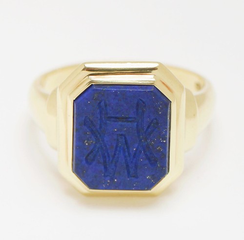 Herrenring 14 Karat 585 Gold Gelbgold Lapislazuli Initialen HW 8,61 g Gr. 60 - Bild 2 von 4