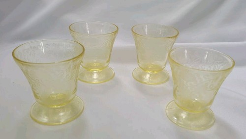 Set Of 4 Hazel Atlas Florentine #2 Poppy Yellow Footed Juice Tumbler 3 1/4" - Picture 2 of 7