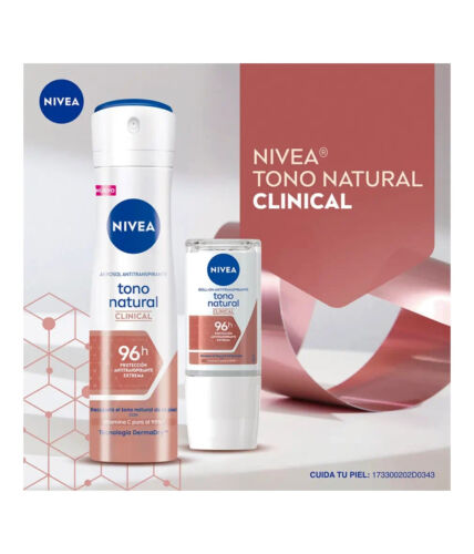 Nivea Roll-on Tono Natural - Clinical 96h Deodorant 1 glass 1 can 2 Pack