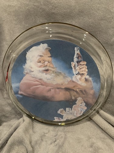 Rare GOLD RIMMED Vintage Indiana Glass Coca Cola Christmas Santa Platter - Picture 5 of 5