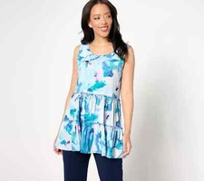 Susan Graver Liquid Knit Sleeveless Tiered Tunic-Sea Breeze-XL A644488 NEW