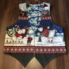 Christmas Handmade Reversible Vest Grandma Polar Bear Snow Granny Chic Fall M