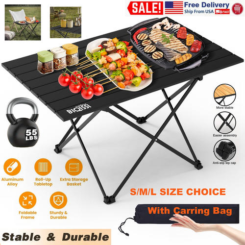 Foldable Camping Table Outdoor Beach Picnic Table with Carry Bag,Black Large 27"