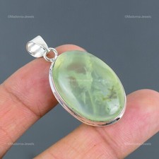 925 Sterling Silver Natural Moss Prehnite Bezel Artisan Daughter Pendant Jewelry