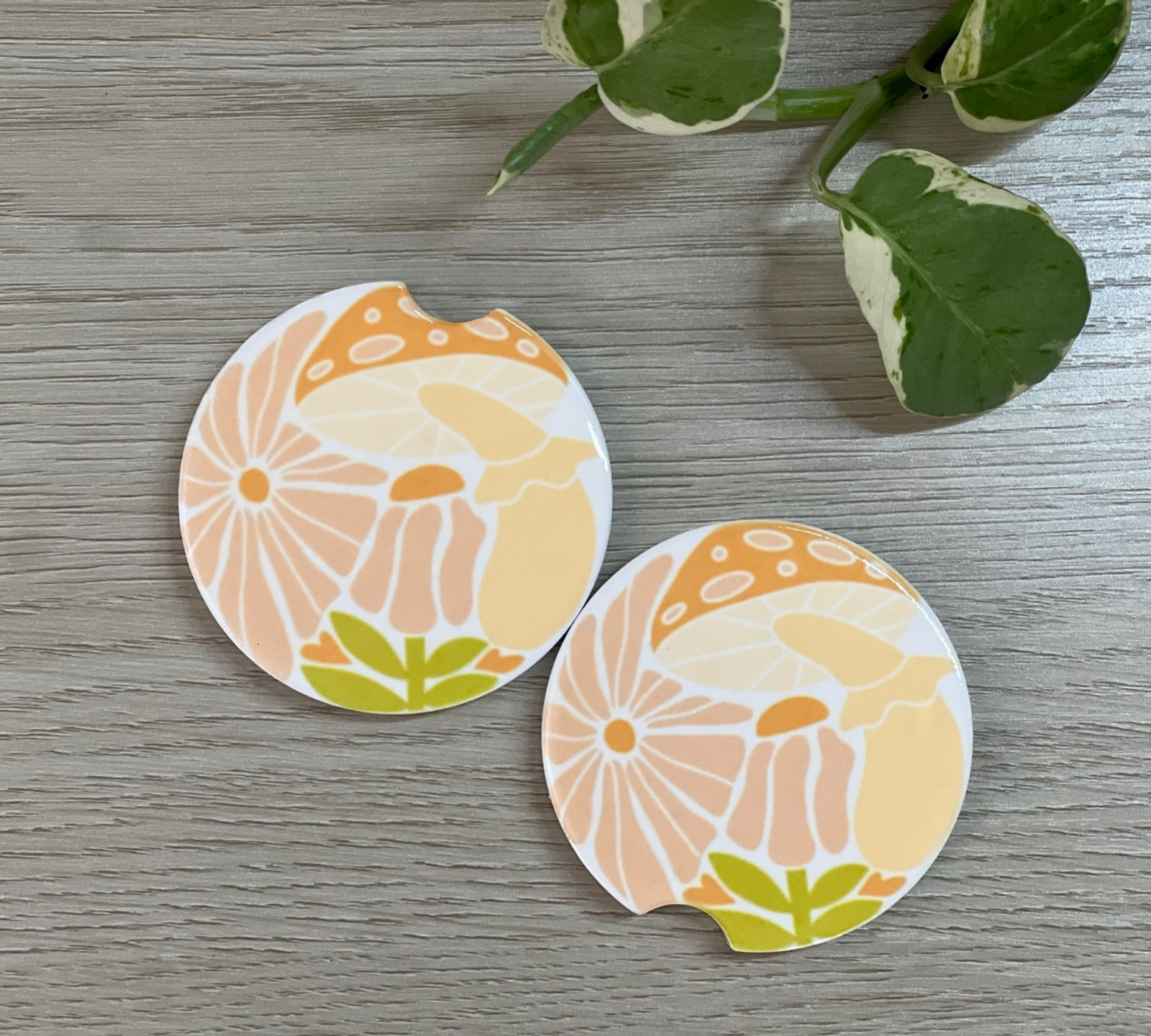 Mushroom Car Cup Coasters, Car Accessories, Sandstone Coasters, Set of 2