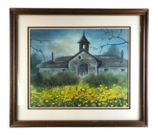 Original S.P. Whitney Painting Spooky Abandoned House with Yellow Flowers OOAK
