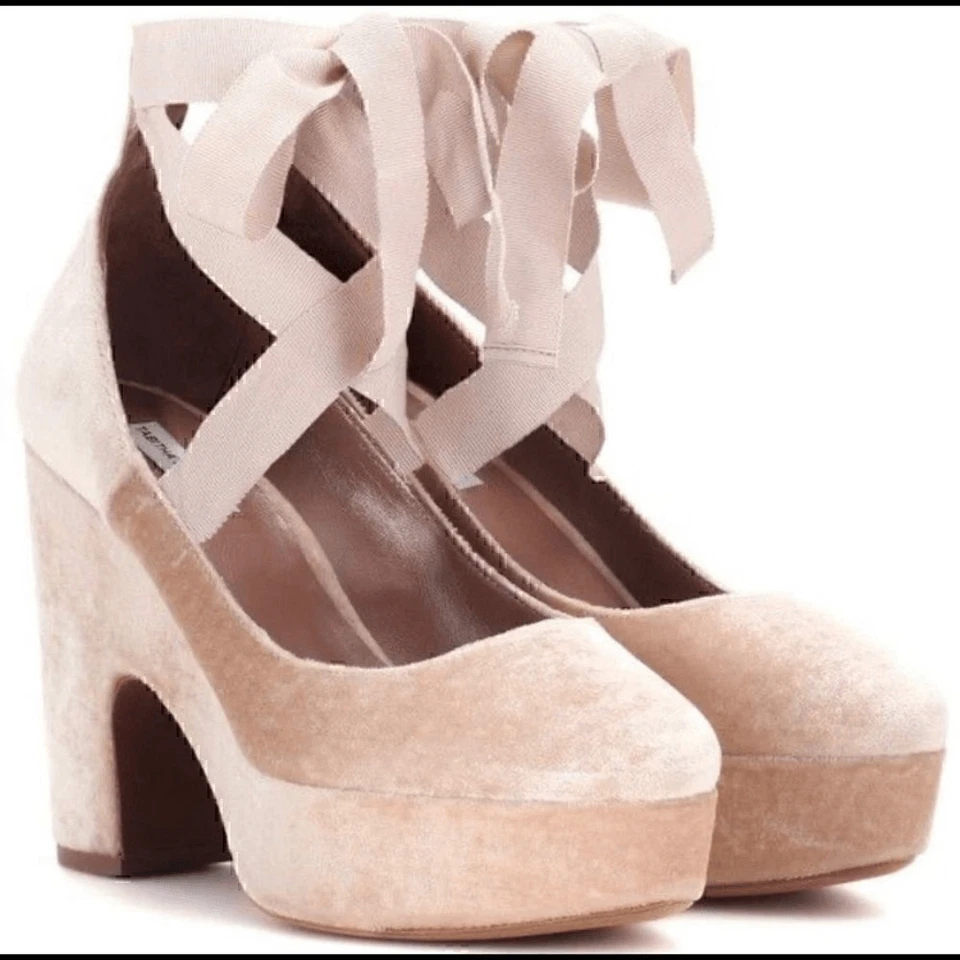 NUEVO EN CAJA Plataformas de Ballet Tabitha Simmons Rosa Terciopelo Cielo Talla 7 EE. UU. 37B It $895 Ret Foto 2 de 4