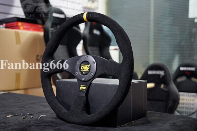 OMP 350mm 14' Suede Leather Black Stitching Flat Racing Sport Steering Wheel