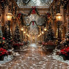 10'x10' Computer-painted Xmas Trees Street View Scenic background backdrop SD172