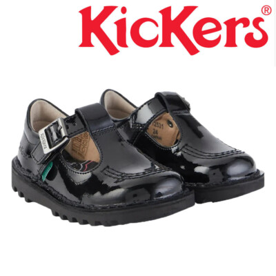 Kickers Girls School Shoes Infants Black Patent Leather Buckle