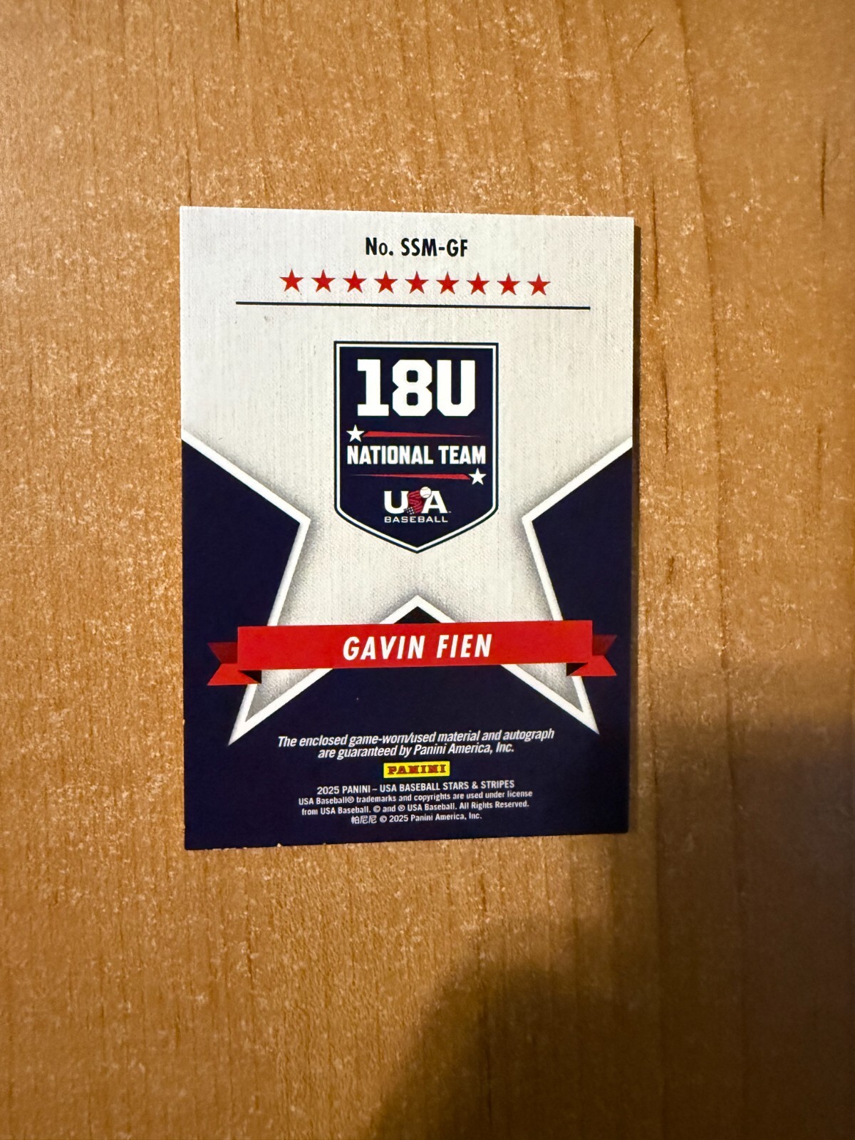 2025 Panini Stars & Stripes - Gavin Fien - 18UTeam USA Auto Relic