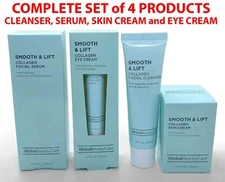 Set of 4 GLOBAL BEAUTY CARE Smooth & Lift Collagen Face Cleanser, Serum & Creams
