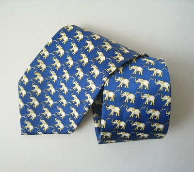 De Amanda Elephant Chains 100% Silk Neck Tie Navy Blue Necktie Hand Made Novelty