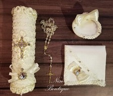 Beautiful 4 Pcs Baptism Candle Set Ivory Baptism Set, Baptism Candle Set
