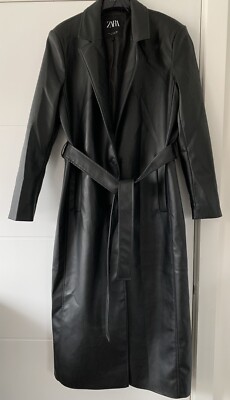 Zara PU Black Long Trench Style Size M UK - Main Image