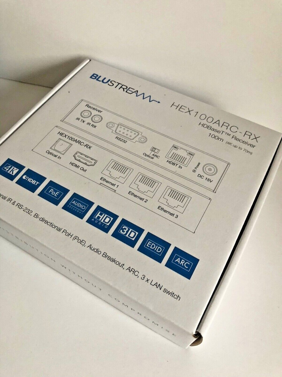 Blustream HEX100ARC-RX 4K HDBaseT vastaanotin 3-way Ethernet kytkimellä
