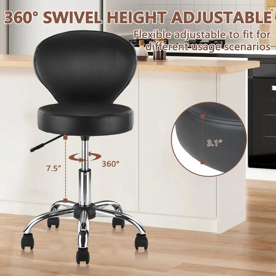 Rolling Swivel Salon Stool Chair with Back Support Adjustable Hydraulic Office - Image 4 of 4