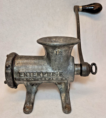 Vintage Enterprise No 12 Tinned Cast Iron Tabletop Mounted Meat Chopper Grinder