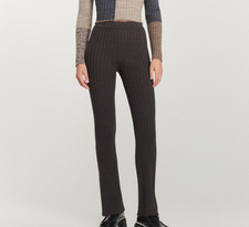 Sandro Women's Brown Ribbed Knit Flared Trousers Size 34 FR 2 US SFPPA00995