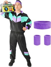 Aomig 80s Height of Fashion Shell Suit Costume, 80s Fancy Dress Men Women with 