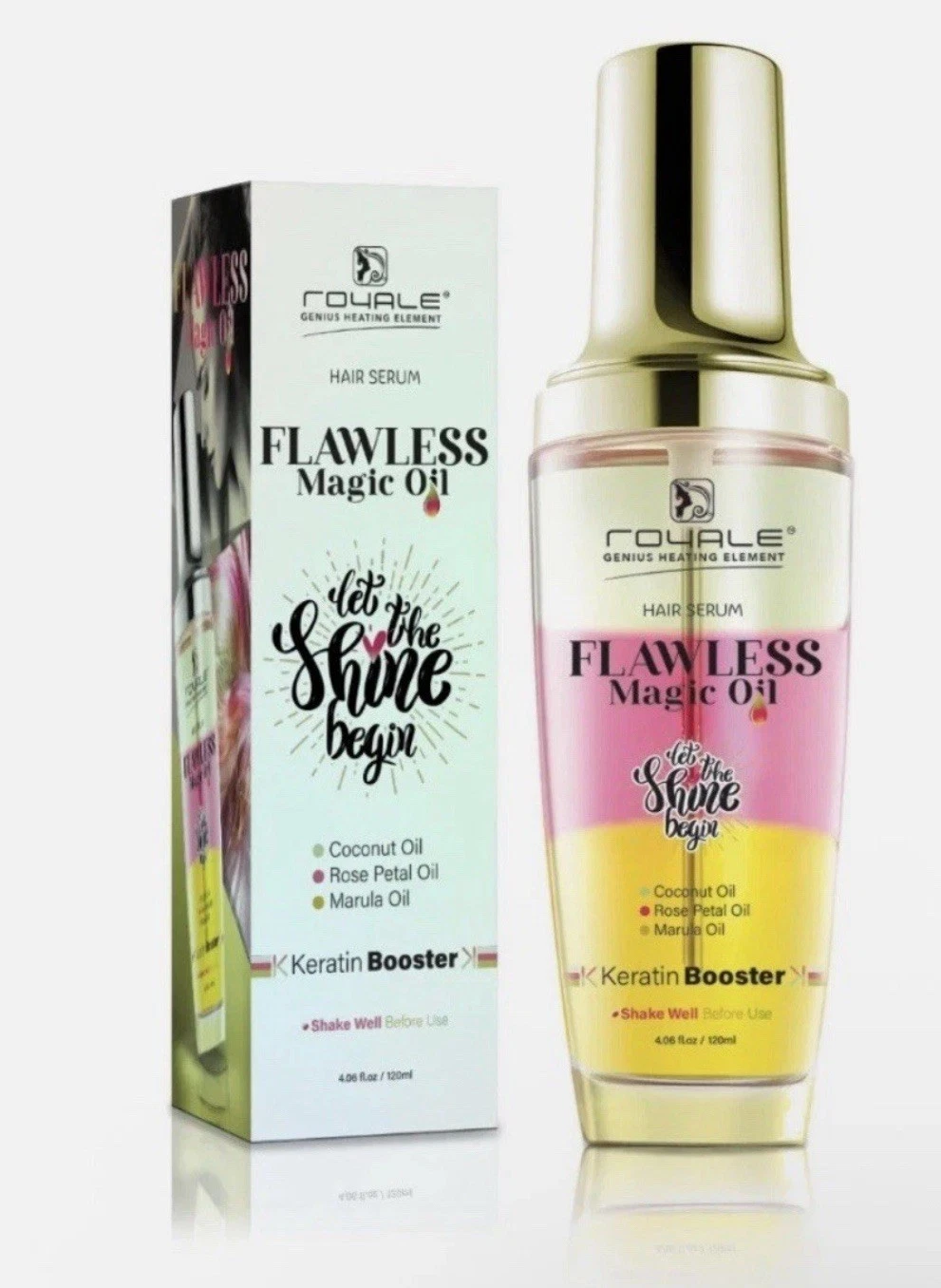 Flawless Magic Hair Serum Coconut Rose Petal Marula Oil Keratin Booster 4oz Friz