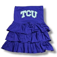TCU Y2K Mini Strapless Dress Womens Ruffled Layered Purple White Logo Size L NOS