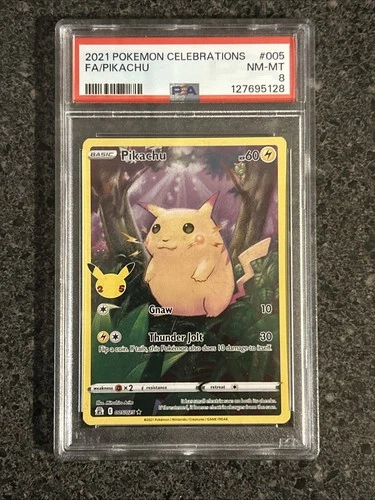 PSA 8 - PIKACHU 2021 POKEMON CELEBRATIONS FA 005/025 FULL ART Red NM Mint #005