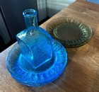 ‼️ Vintage Crackle Glass Set | 5 Plates + Blue Decanter | Mid Century Coastal — photo 8