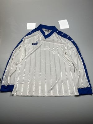 Puma Vintage Longsleeve Fußball Trikot Herren M 90s Training Shirt Weiß Blau 