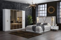 Schlafzimmer Set Bett 2X Nachttisch Kleiderschrank Holz Luxus Set 4Tlg.