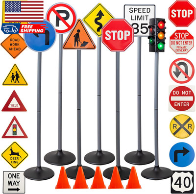 Attatoy Large Traffic Signs Playset (32pc Set) 42in Tall Street Sign and Tra...