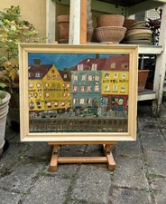 WII Occupation Era Painting – Nyhavn Copenhagen – 1940s – Signed
