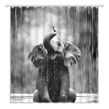 Elephant Shower Curtain Wildlife Animal Raindrop Black Grey Hooks 70x70 Inch