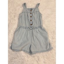 Gap girls sleeveless chambray Romper with Button Front light blue