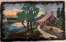 Vintage Hand Hooked Rug Whimsical Design Colorful Folk Art Lancaster County