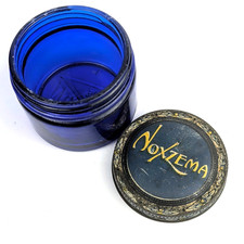Vintage Noxzema Cobalt Blue Glass Cream Jar Apothecary Tin Lid