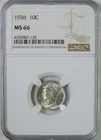 1936 Mercury Silver Dime NGC Graded MS66 GEM Uncirculated
