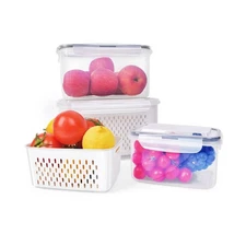 3 Pack Produce Saver Containers for Fridge with Lids - Fruit and Vegetable St...