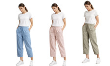 Ladies EX M&S Cropped Trousers Elastic Waist Lyocell Cotton Summer Pockets