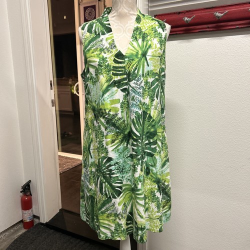 Tommy Bahama Women’s Sz Medium V-neck Sleeveless Green Foliage Lined Shift Dress - Picture 4 of 14