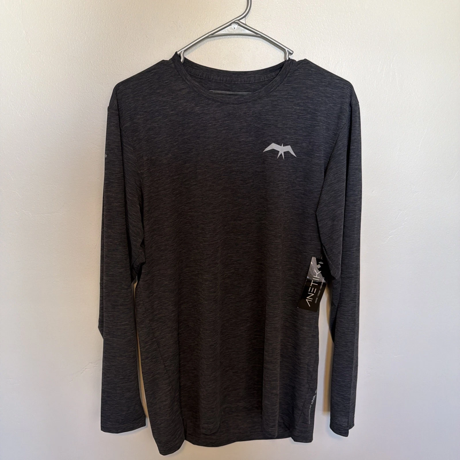 New Anetik Mens Premium Performance Long Sleeve Shirt Gray UPF 30+ Medium