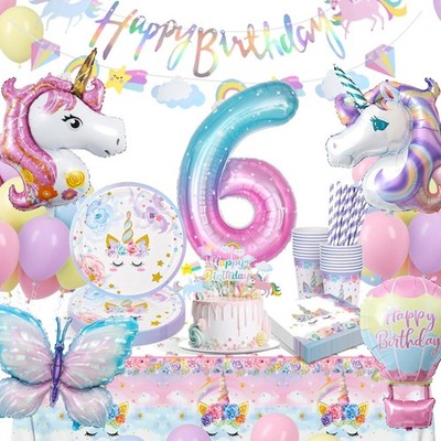 Einhorn Deko Kindergeburtstag, Einhorn Partygeschirr Geburtstagsdeko 6 Jahre ...