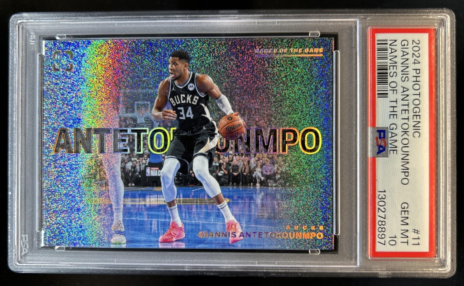 2024-25 Panini Photogenic Giannis Antetokounmpo Names of the Game SP #11 PSA 10 view 1