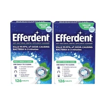 2 Pack Efferdent Retainer Denture Cleaning Tablets Minty Fresh & Clean 126 ea