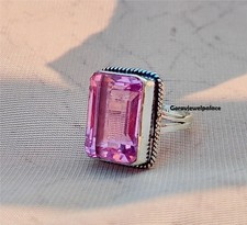Handmade Cushion Rose Quartz Ring: 925 Sterling Silver Band Ring All Size