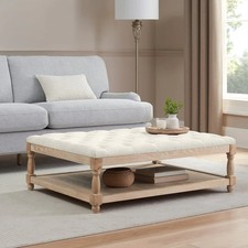 Pouf tavolino da caffè crepuscolare Knaresborough ciniglia avorio con bottoni sul retro